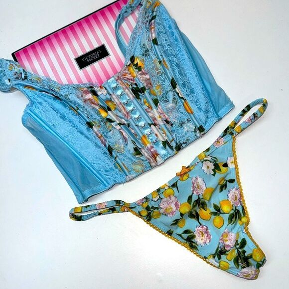 🍋Victoria's Secret lemon Bra Corset Set S-DD//Large v string New - Picture 2 of 10